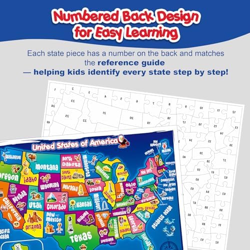United States Map Puzzle for Kids Ages 4-8 – 103 Piece USA Geography Floor Jigsaw, State Shaped Pieces, Large 18x24 Floor Puzzle – Educational Learning Toy for Boys & Girls, Homeschool & Classroom - Image 4