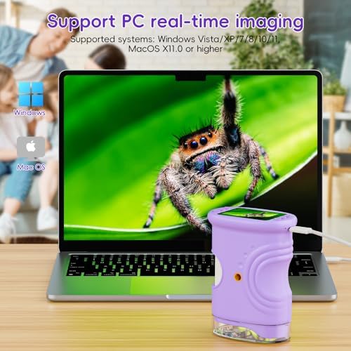 Temodu Kids Microscope 2.0" Screen 1000X Digital Microscope for Kids, Mini Pocket Handheld Microscopes for Children Birthday Festival Gift, Science Education Fun Toys for Boys Girls Ages 4-12 (Purple) - Image 5