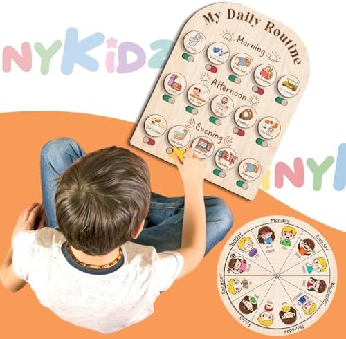 Personalized Wooden Daily Routine with Emotion Wheel, Daily Chore Chart for Kids, Behavior Chart at Home for Toddler, Visual Schedule with Feeling Wheel for Kids Boys Girls - Image 2