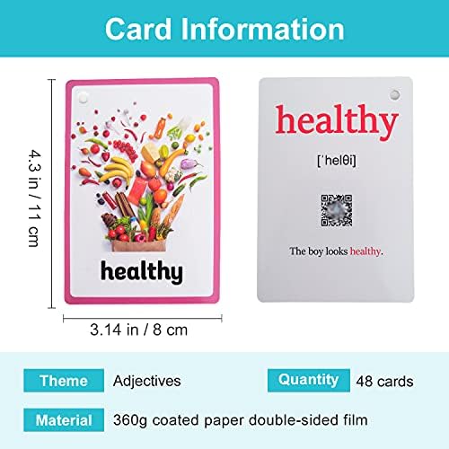 Lilias Adjectives Flash Cards, Toddler Learning Toys, Preschool Learning Toys, Homeschool Supplies, Learning Supplies for Kindergarten, 4.3 X 3.14 Inch, 48 Cards in Set - Image 2