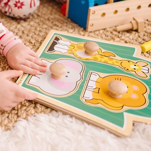 Melissa & Doug Jungle Friends Safari Animals Jumbo Knob Puzzle, Wooden Peg Puzzle for Toddlers, Educational Toy for Shape Recognition and Fine Motor Skills, Ages 1+ - Image 2