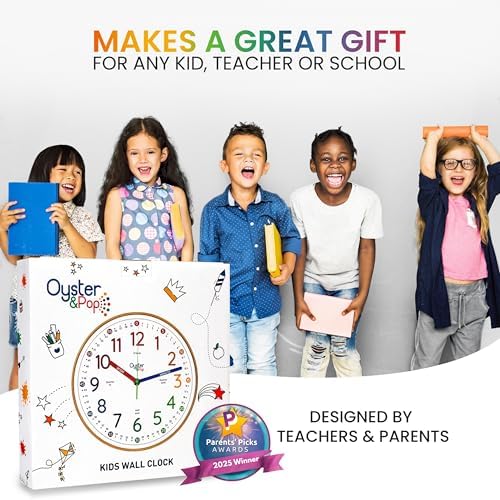 Oyster&Pop Rainbow Kids Wall Clock - Silent 10" Analog Learning Clock - Image 6