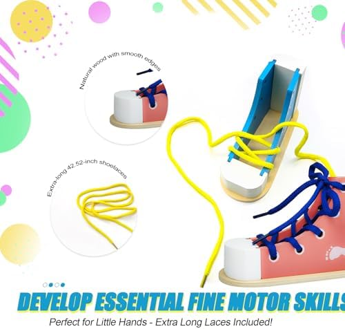 Learn to Tie Shoes for Kids, Wooden Lacing Sneaker Toy,Montessori Educational Toy for Toddlers Ages 4-8 - Image 3