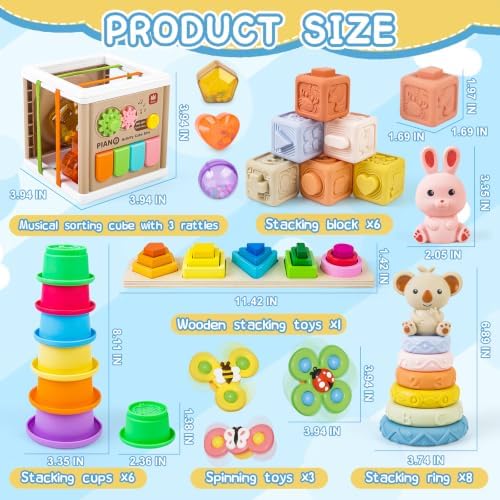 6 in 1 Musical Baby Toys 0-6-12-18 Months, Montessori Sensory Toys for Babies 6 to 12 Months, Infant Teething Sorting Stacking Cups Toys - Image 2