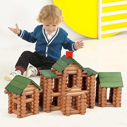 Wondertoys 328 Pcs Wooden Logs Set Ages 3+, Classic Building Log Toys for Kids, Creative Construction Engineering Educational Gifts - Image 2