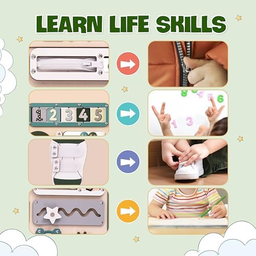 KALOTOYS Busy Board Bear for Toddlers Wooden Montessori Toys, Wooden Controller Sensory Toy for Autistic Children & ADHD Sensory Board for Education & Learning Green - Image 5