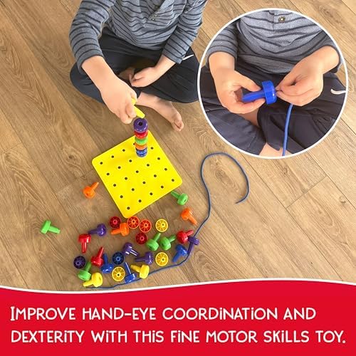 Blu Jay Foam Peg Board Toy - 36 Pegs, Foam Board, Lacing String, Storage Bag - Occupational Therapy Toys - Fine Motor Skills Toys for Toddlers and Kids (Yellow) - Image 5