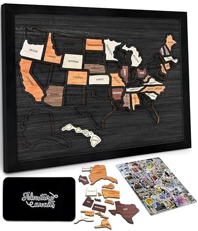 flinelife USA Travel Map, 13x11, Wooden USA Map Puzzle, Perfect For Couples and Families Gift by flinelife