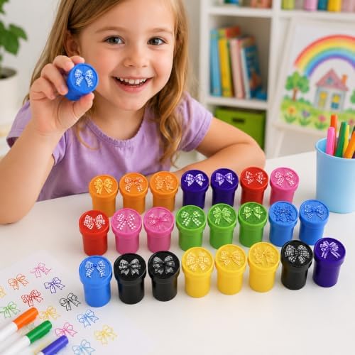 Cinrobiye 24 Pcs Bow Stampers Party Favors for Kids, Cute Pre-Inked Bow Stamps for Birthday Party, Goodie Bag Stuffers, Classroom Rewards, Carnival Prizes, Pinata Fillers, Kids Toys, Party Gifts - Image 5