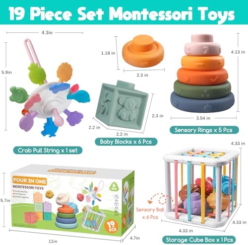 4-in-1 Montessori Baby Toy Set with Pull-String Teether Stacking Blocks - Image 6
