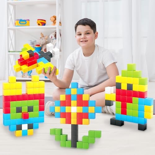 PicassoTiles 60pc Magnetic Puzzle Cube Building Set 1 Inch 3D Blocks STEM Construction Toy for Toddlers Kids Boys Girls Age 3+ Montessori Learning Travel Sensory Gift with Educational Idea Book PMC60 - Image 2