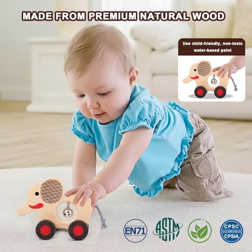 Wooden Animal Rattle with Bell - Baby Toys 6-12 Months & Toddler Toys 1-3 Years | Montessori Sensory Shakers, Nursery Decor Gift Set (Dog, Duck, Elephant) - Image 7