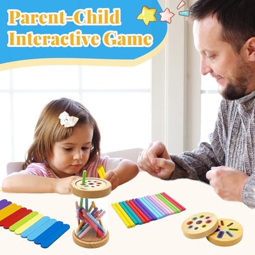 Montessori Wooden Stick Color Sorting Toys for 3 Year Old, Dual Play Educational Preschool Learning Fine Motor Skills Sensory Toys for Toddlers 3-5 Girl Boy Birthday Gifts (Acrylic Bucket) - Image 5