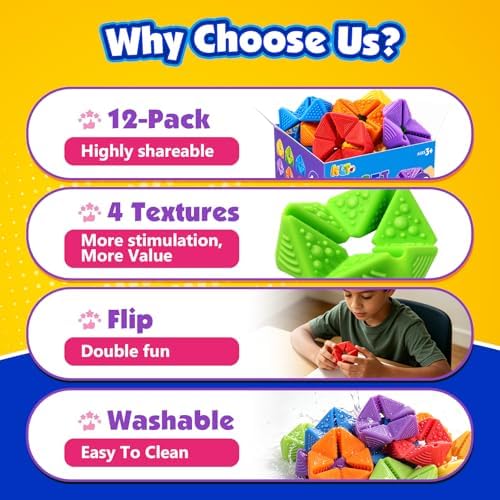 KLT Fidget Toys Bulk for Kids: 12 Pack Quiet Sensory Flip Toys with 4 Textures - Small Silicone Fidgets for Classroom Prize Box - Autism ADHD Calm Down Toys - Image 2