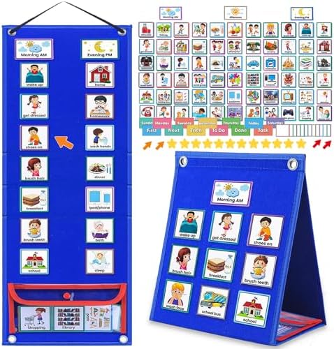 ALSLEA Visual Schedule for Kids with Autism Chore Chart for Toddler Planning Board Daily Routine Chart Autism Learning Materials Classroom, Home Use with 124 Cards (Blue) by ALSLEA