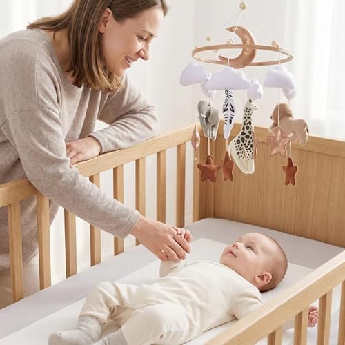 Wooden Bed Bell Crib Mobile with Music Box – Soft Felt Cartoon Bear Hanging Rattle Toy for Nursery Decor, Handcrafted Montessori-Inspired Crib Mobile (3D Animals) - Image 7