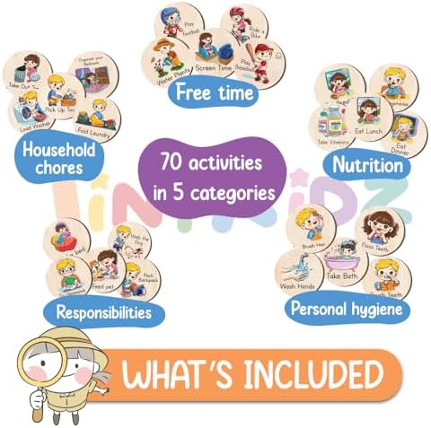Kid Daily Routine Chart 12x17'', Wooden Chore Chart for Kids, My Day Chore Chart, Kids Daily Chores, Daily Responsibility Chart for Kids - Image 5