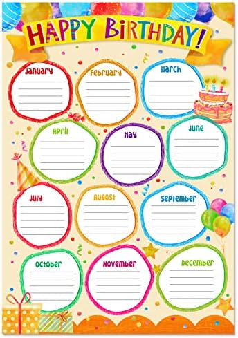 FaCraft Birthday Chart for Classroom - Happy Birthday Poster Reusable Birthday Calendar Laminated Classroom Birthday Chart Classroom Bulletin Board Decorations Back to School Supplies by FaCraft