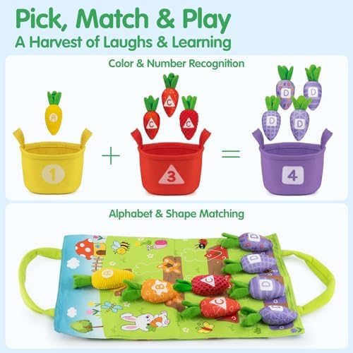 Montessori Toys for 1 Year Old, My First Carrot Garden Baby Toy with Color Sorting, Crinkle & Rattle, Fine Motor Skills, Educational Sensory Toys for 1 2 3 Year Old Boy Girl Gifts Birthday - Image 3