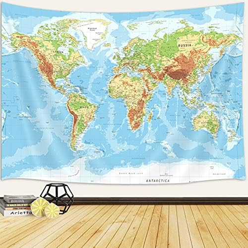 World Map Wall Art for Kids, Educational Tapestry with Countries, Major Cities, Asia, Europe, America, Africa, Japan - 71x60 Inch (Blue) - Image 3