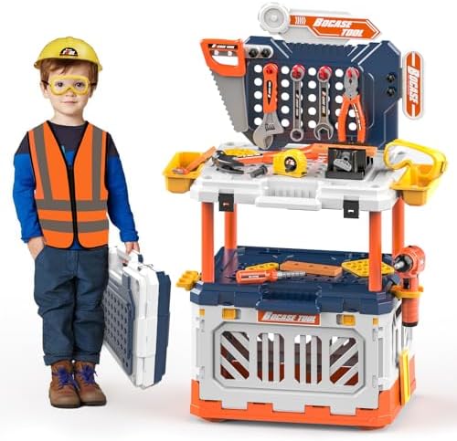 Kids Tool Bench with Electric Drill, Realistic Tools, Vest for Kids by Unknown