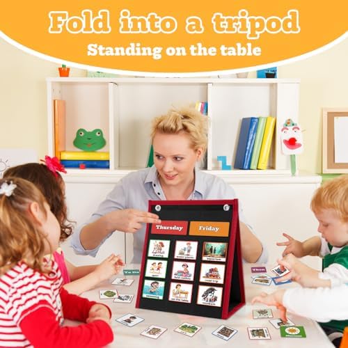 PITCOTT Visual Schedule for Kids Chore Chart，2 in 1 Daily Schedule Board Routine Pocket Chart Cards for Toddlers,Autism Learning Materials Tool Wall Planner for Home School with 103 Cards （Black） - Image 3