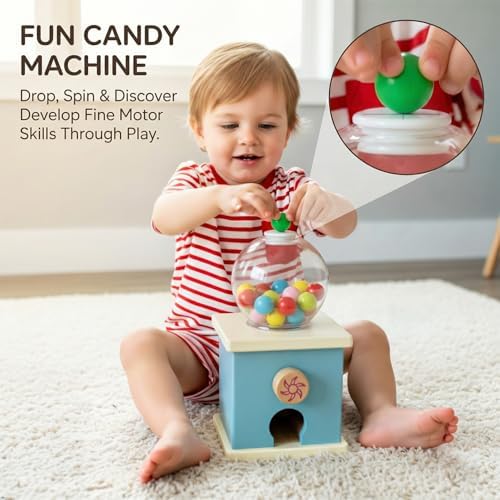 9.6" Wooden Gumball Machine For Kids Learning Color Sorting & Counting Toy - Image 2