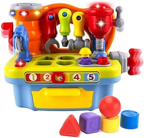 Yiosion Musical Learning Tool Workbench Toys for 1 Year Old Boy, One Year Old Boy Gifts, Toddler Tool Bench with Shape Sorter by Yiosion