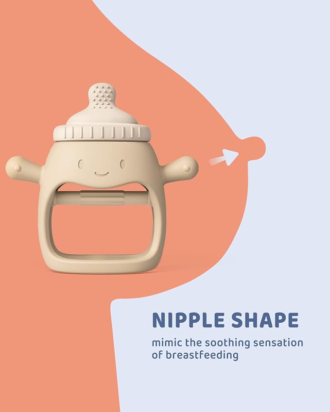 2Pack Baby Teething Toy for Over 3 Month, Food Grade Silicone Teething Mitten, Anti Dropping Wrist Hand Teethers Baby Chew Toys for Sucking Needs, BPA Free (Patent Pending) (Pink & Beige)