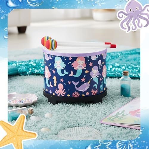 Boao Kids Floor Tom Drum with 2 Rainbow Mallets for Over Age 6 Year, Wooden Percussion Instrument Music Drum Set 8'' W x 6.5'' H Toys Educational Kids' Instruments for Birthday Gift(Mermaid Style) - Image 5