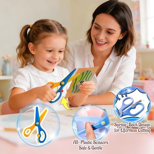 Safety Scissors for Kids Ages 2-4 with 40 Colored Cardstock Paper Templates, Safety Scissors for Kids Ages 2-4, Toddler Scissor Skills Activity Book, Toddler Scissor Skills, Colored Cardstock Paper - Image 5