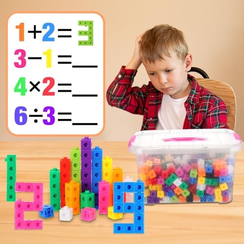 Jenaai 300 Pcs Linking Cubes with Storage Box, Colorful 2cm Math Counting Blocks, Stem Classroom Manipulatives, Back to School Gifts for Preschool Homeschool Teacher Kids(Pink) - Image 3