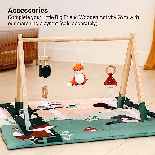 Little Big Friends Wooden Baby Activity Gym – Montessori Play Gym for Babies | Encourages Motor Skills & Sensory Development | Includes Crinkle Fabrics, Wooden Chimes & Hanging Toys – Forest - Image 6