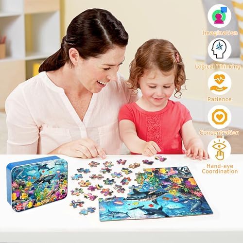 LELEMON Puzzles for Kids Ages 4-6,100 Piece Puzzles for Kids in Metal Box - Image 3
