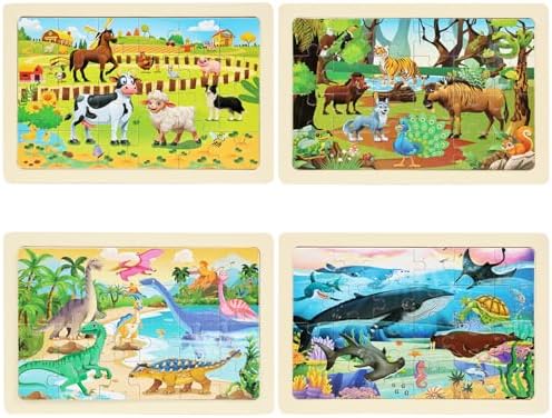 Wooden Puzzles for Kids Ages 4-6, 4 Packs 24 Pcs Wooden Jigsaw Puzzles for Toddlers Ages 3-5, Preschool Educational Puzzle Toys Gifts for 3 4 5 6 Boys Girls - Image 2
