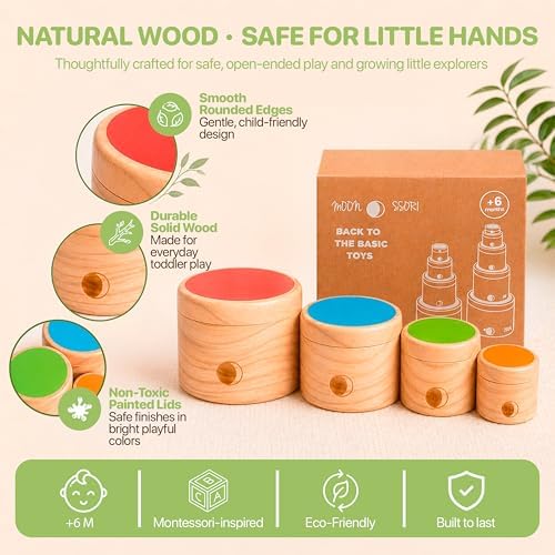 Wooden Stacking Cups for Toddlers 1-3 – Montessori Baby Toy for Sorting, Nesting & Stacking, Natural Wood Learning Toy for Fine Motor Skills - Image 3