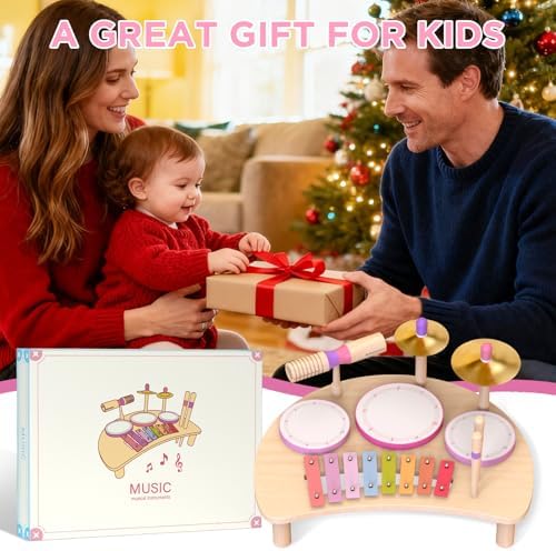 Kids Drum Set, Montessori Toys Wooden Musical Instruments for Baby Toddlers - Image 7