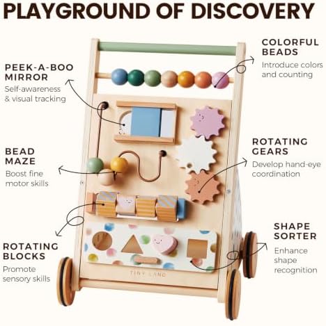 Tiny Land Wooden Baby Walker with Activity Center, Montessori Push Walker - Image 4