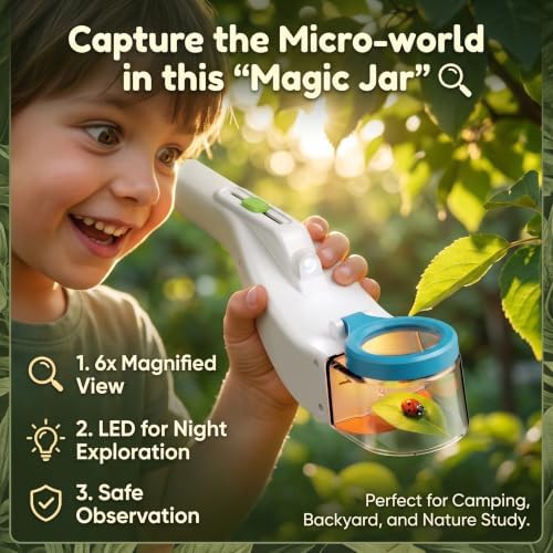 Baideluo Kids Bug Catcher with LED Light & 6X Magnifying Glass (White) - Image 3