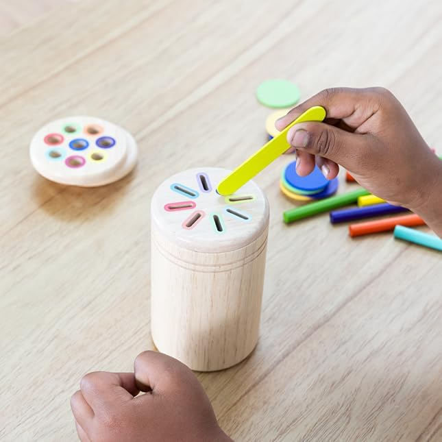 Fat Brain Toys 3-in-1 Sorting Cup, Wooden Color and Shape Matching Activity, Montessori-Inspired Self-Directed Play for Preschoolers and Kindergarteners, Ages 3+ - Image 4