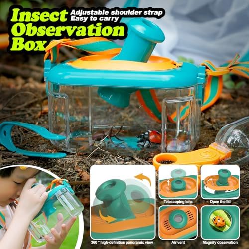 Camping Toys for Kids, Outdoor Observation Box Set, 10-Piece Nature Exploration Kit with Bug Container, Magnifier, Foldable Telescope, Bug Net, Safety Goggles, Ages 3-6 Birthday - Image 3