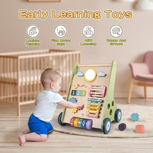 LOL-FUN Wooden Baby Walker with Wheels, Push Toy for Boys Girls 12 Months - Image 3