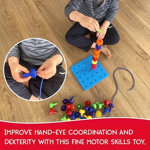 Foam Peg Board Toy - 36 Pegs, Foam Board, Lacing String, Storage Bag - Occupational Therapy Toys - Fine Motor Skills Toys for Toddlers and Kids (Blue) - Image 5