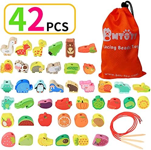 BMTOYS Montessori Educational Threading Toys Wooden Stringing Farm Animals Fruits Lacing Beads Preschool Toy for Toddler 3 4 5 Year Old Boys Girls - Image 2