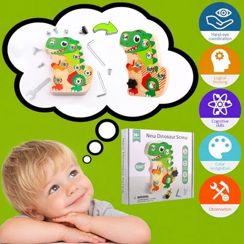 Montessori Dinosaur Screw Board, 8 Screws, Fine Motor Toy for Kids Ages 3+ - Image 2