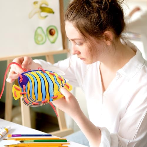 Omlisca Tropical Fish Lacing Cards for Kids 12 Pack Ocean Fish Sea Animals Double Sided Cards Sewing Games Ocean Theme Party Decorations for Home Developing Imagination Education Supplies - Image 7