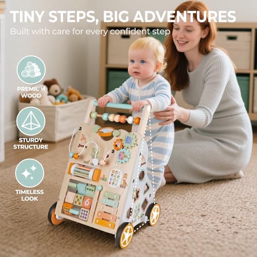 Wooden Baby Walker, Montessori Push Walker for Toddlers Learning Discovery - Image 2