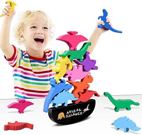FFTROC Montessori Dinosaur Toys for 3 4 5 Year Old Boys Wooden Stacking by FFtroc