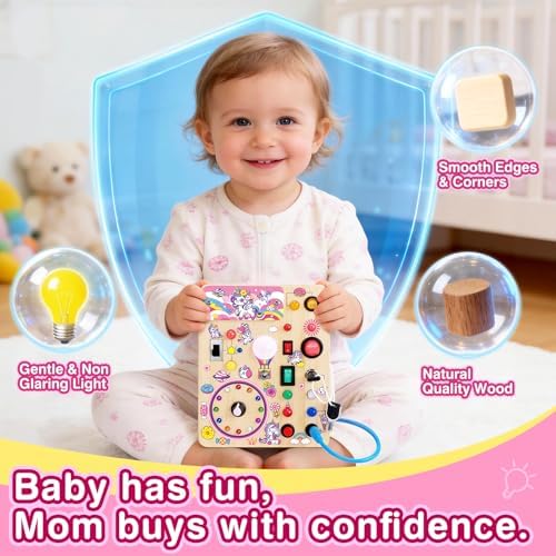 Grarain Busy Board for Toddlers - Montessori Educational Toy for 1-3 Year Old Boys & Girls | Travel-Friendly Sensory Learning Activity | Ideal for Kids with Autism(Unicorn Busy Board) - Image 4