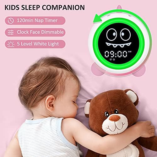 Kids Alarm Clock, Toddler Sleep Training Clock with Night Lights, Sound Machine, Time to Wake Dinosaur Alarm Clock for Children, Gift Ideas for Kids Toddler Boy Girl (Pink) - Image 5